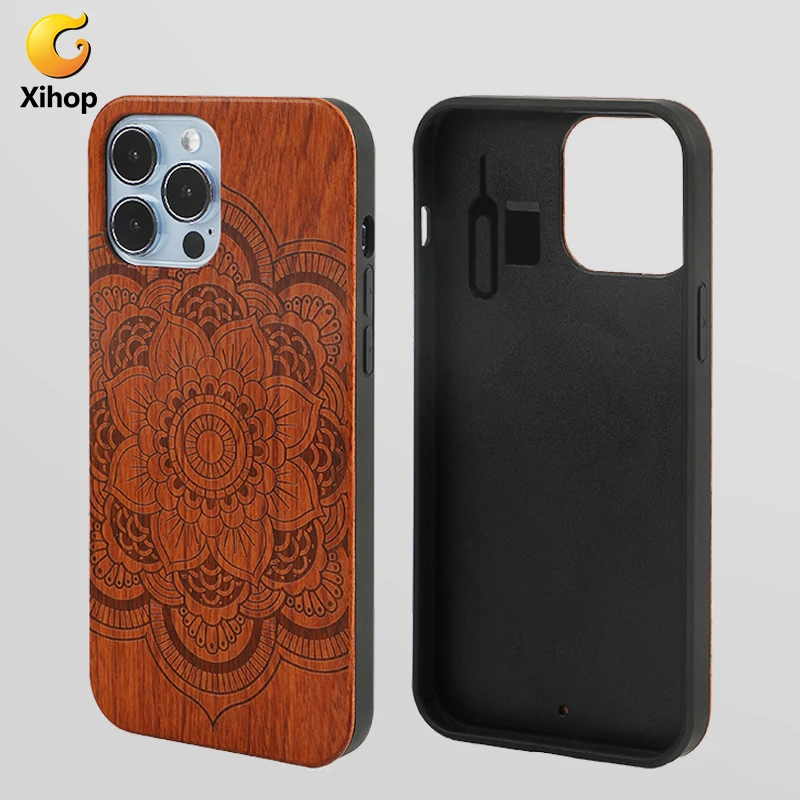 

Xihop Custom All-inclusive Solid Wood PTU Wooden Carving Protector Mobile Cover Shockproof Cell Phone Case for iPhone 13 Pro Max