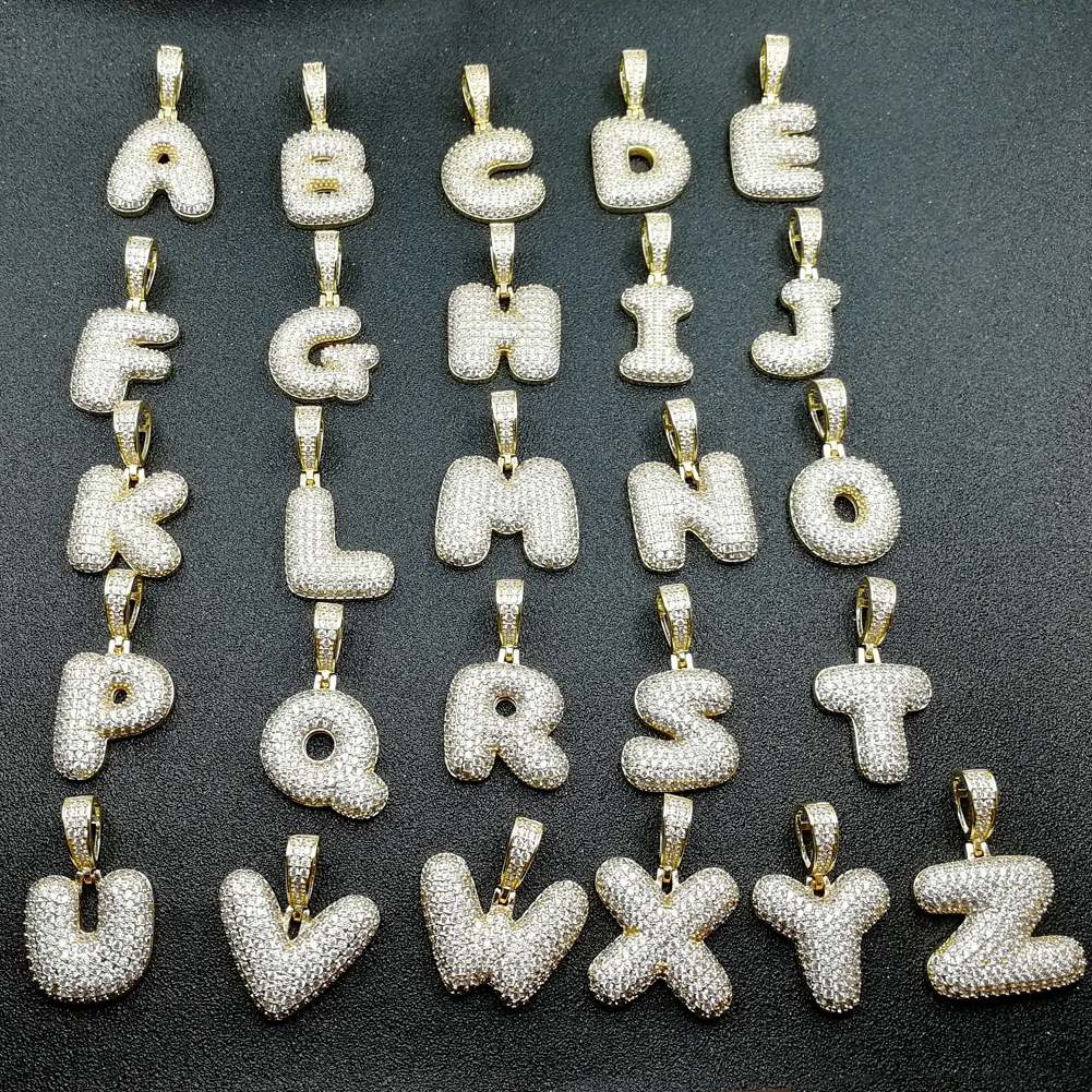 CN154  Wholesale A-Z 26  Letters Real Iced out AAA Zircon Bling bling Copper with Zircon Pendant Necklace Jewelry