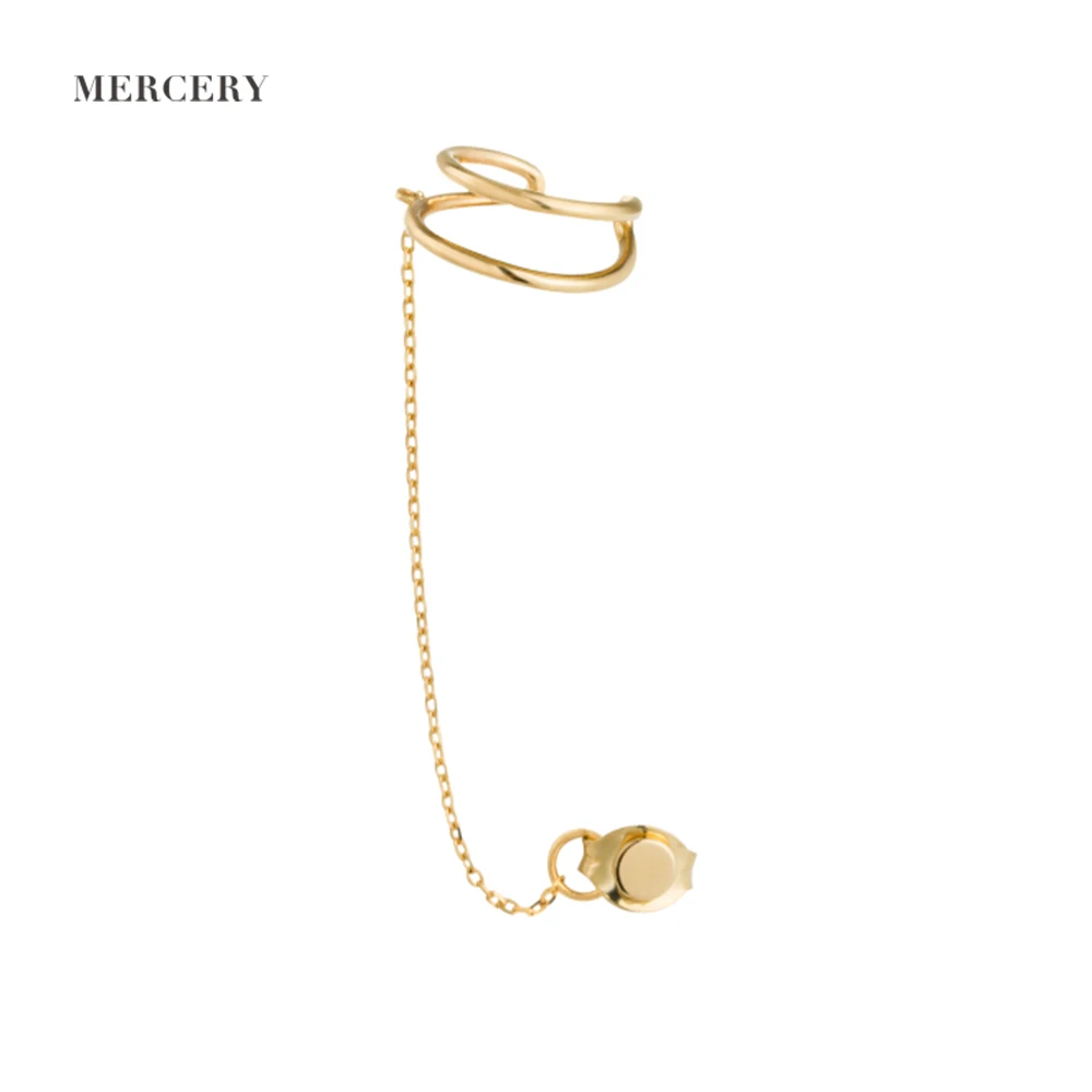 

New Design Disc Chain Ear Cuff Bold and Beautiful 14K Solid Gold Earring, Gold color