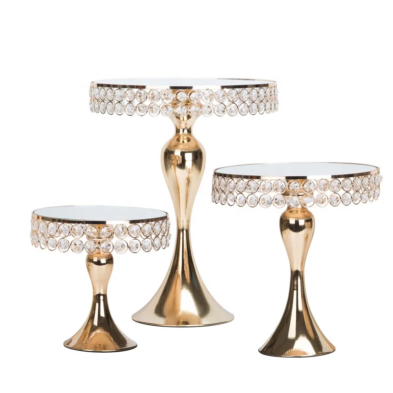 round decoration glass mirror gold silver cupcake cake stand for wedding hanging crystal topper afternoon tea stainless steel