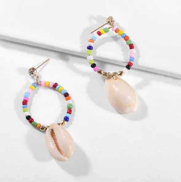 

Korean unique nature shell miyuki wood bead dangle earrings, As picture