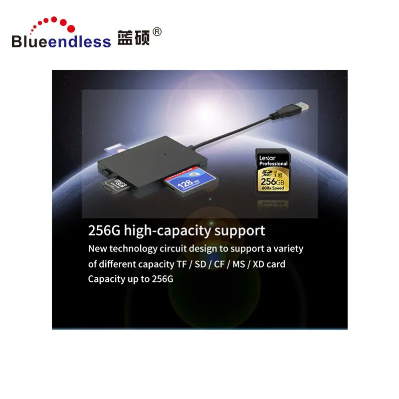 Factory wholesale Blueendless BS-C5U3A multi usb card reader high speed USB 2.0 3.0 Multi Smart Cards Reader with 5 slots - ANKUX.COM