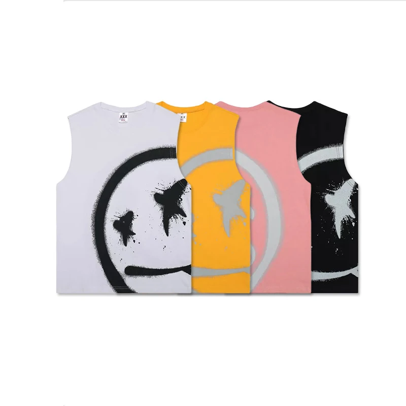 

Hip hop fashion tank tops print loose casual basketball sleeveless shirts high quality utility stylish vest for men, 4 colors, custom more colors