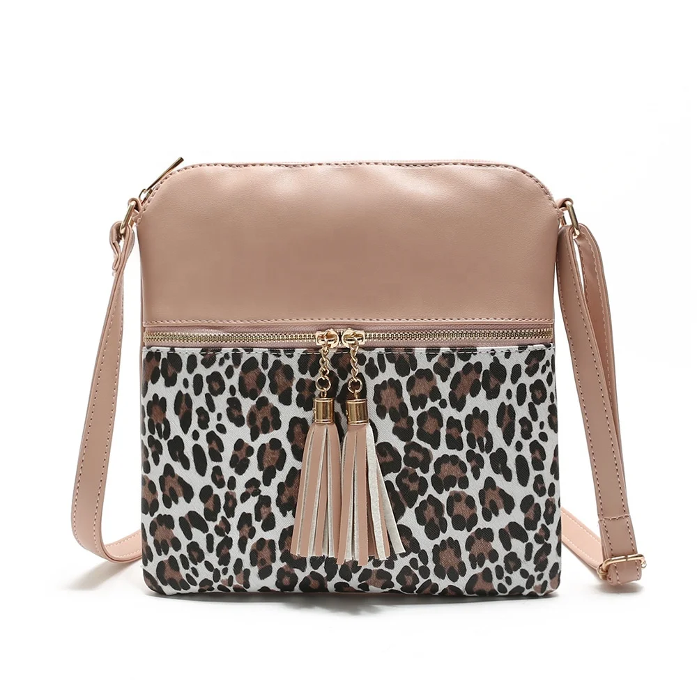 

Fashionable New Wholesale Tassels Leopard Patchwork Women Crossbody Bags, As pictures