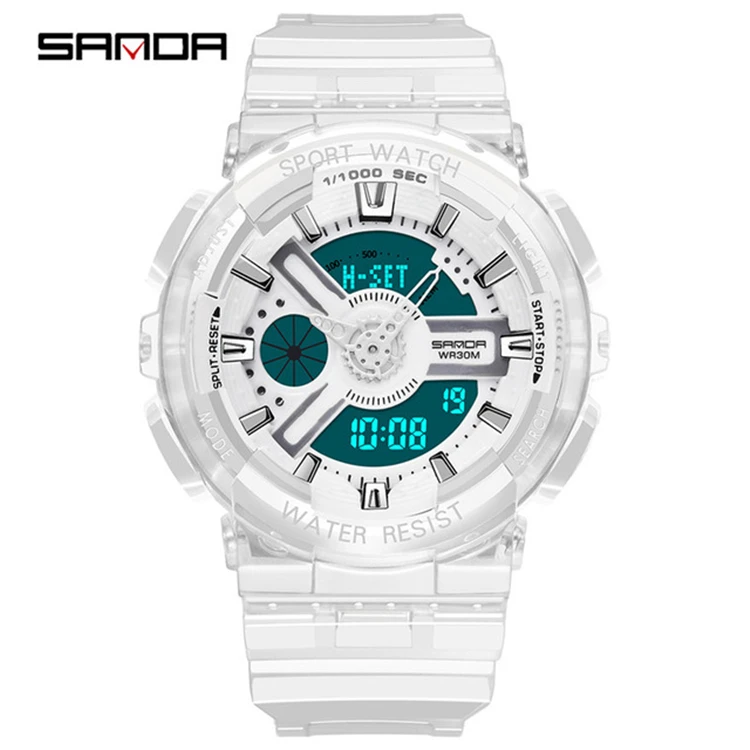 

Sanda 298G/892L Men Digital Watch Transparent Strap Watches LED Electronic Clock Waterproof LED Women Watch reloj hombre