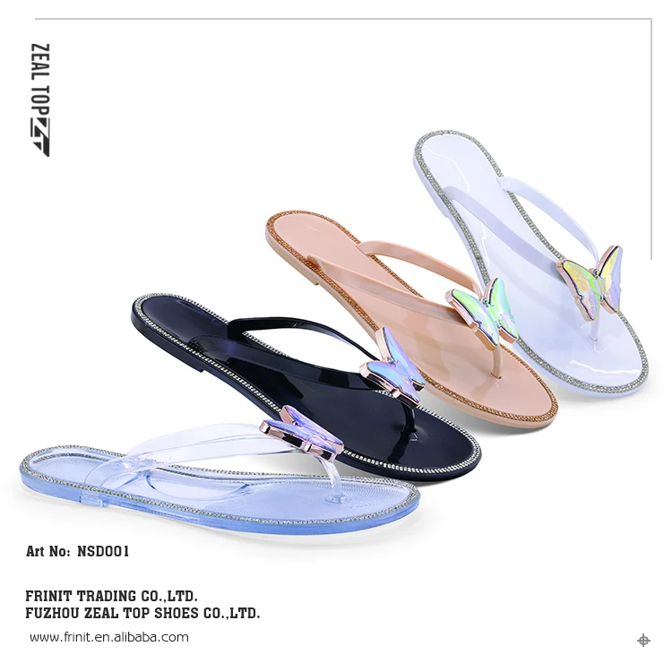 

Women fancy beach summer Shoes Rhinestone White Crystal Flip Flops Butterfly Jelly Slippers Pvc Footwear For Girl