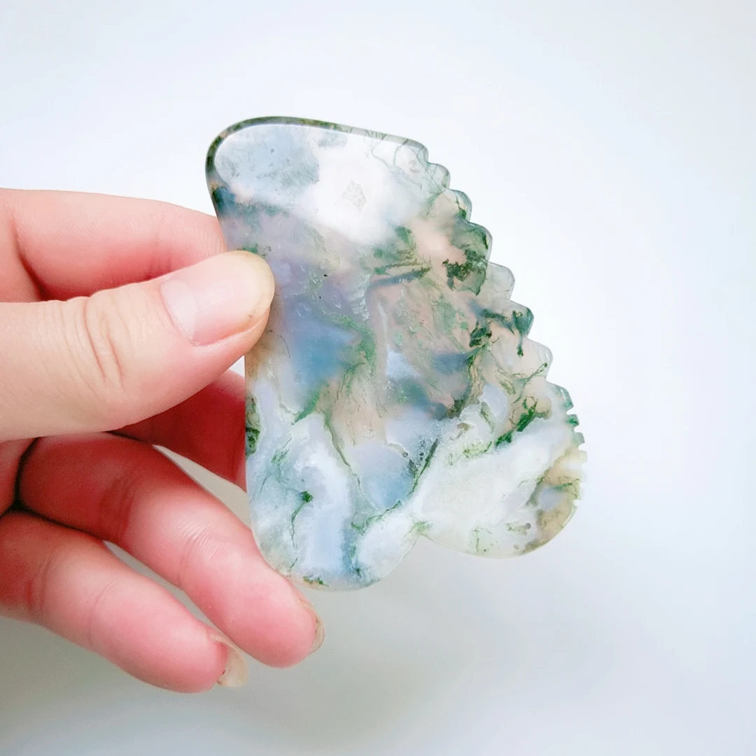 

Moss agate Gua Sha Instrument Scraping Massage Jade jagged square shapes Plate Guasha Set Board Hot Stone Relaxing