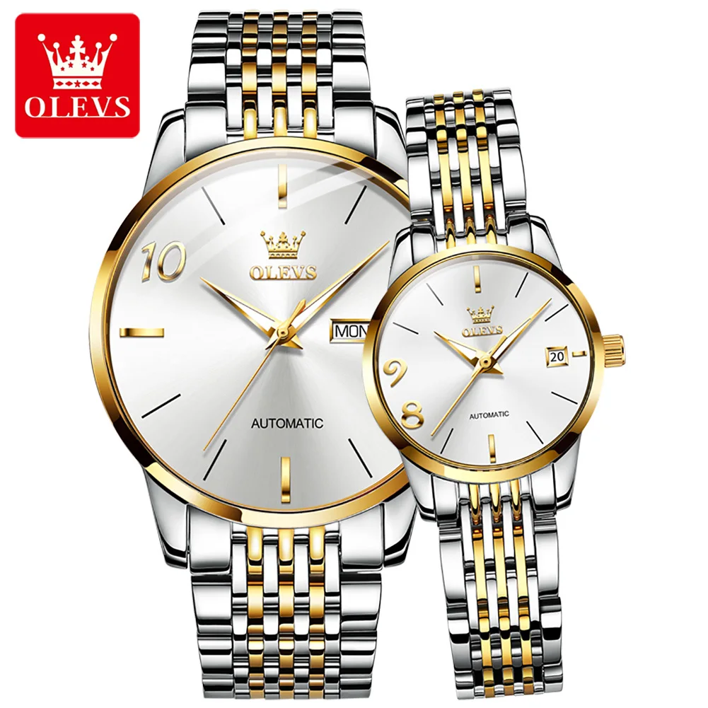 

olevs 6632 Male Female simple luxury brand gift for couple Casual Stainless Steel men's automatic mechanical watches