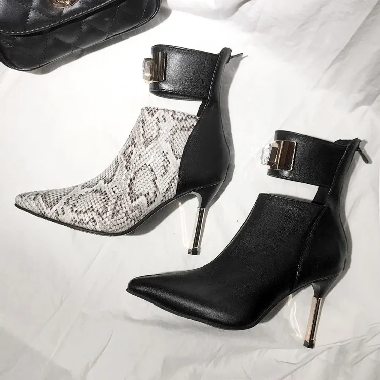 snake print stiletto booties