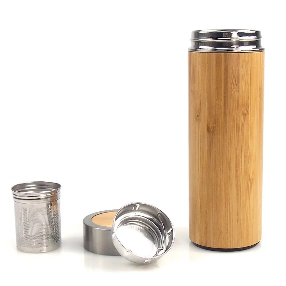 

Tea Infuser Bamboo Tumbler Double Wall Insulated Vacuum Stainless Steel 18/8 Thermos Flask, Customzied