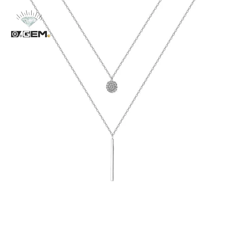 

R.GEM. Wholesale America Style Strip Dot Vertical Double Tier Pendant Long Chain Necklace S925 Silver Women Bar Pendant Necklace