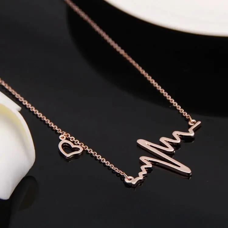 

Factory Sale new Titanium steel plated 18K rose gold necklace heartbeat feeling no discoloration no allergy accessory, Rose gold,silvery,golden