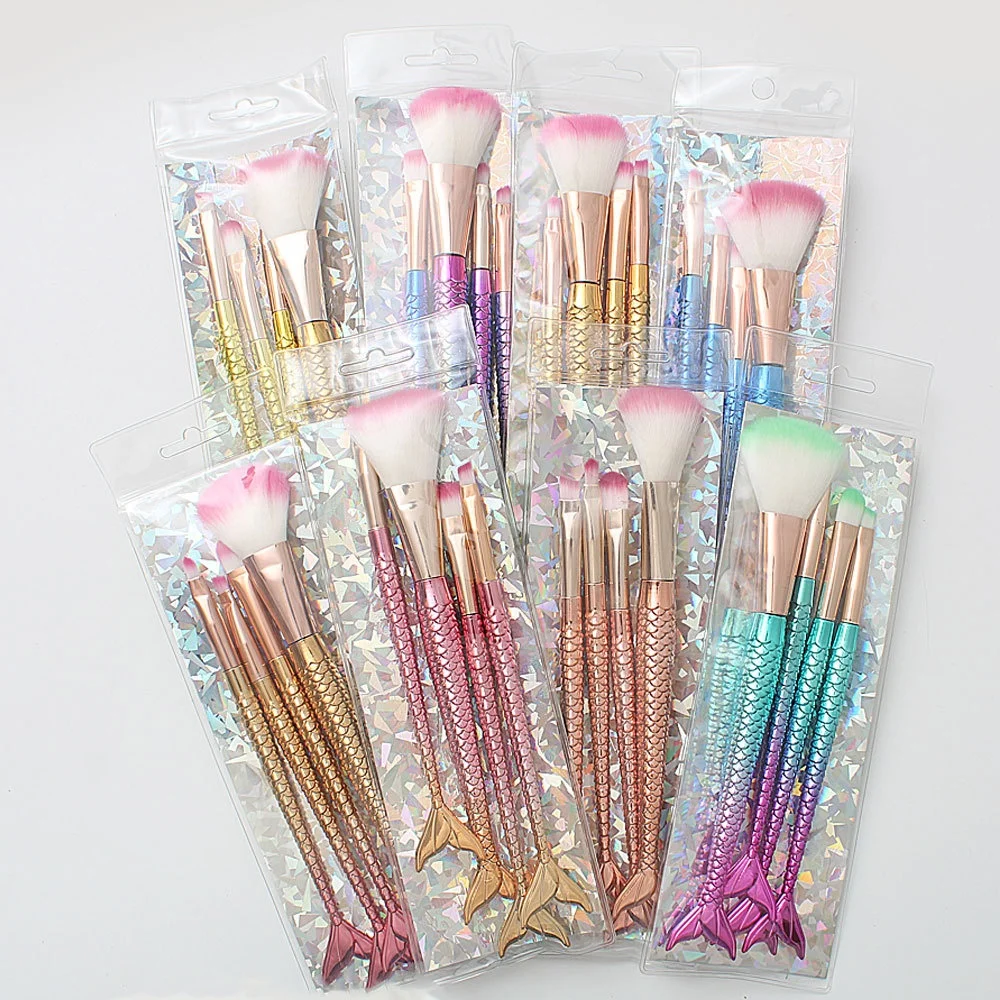 

Best Selling 4pcs Mermaid Cosmetic Brush Set Fish Tail Makeup Brushes Brochas De Maquillaje