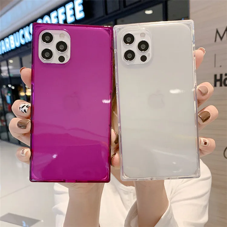 

For iPhone 6 7 8 Plus XR XS Max 11 13 Pro Max Wholesale Fashion Transparent TPU Square Phone Case, for iPhone 12 pro max Cases, Fluorescent color