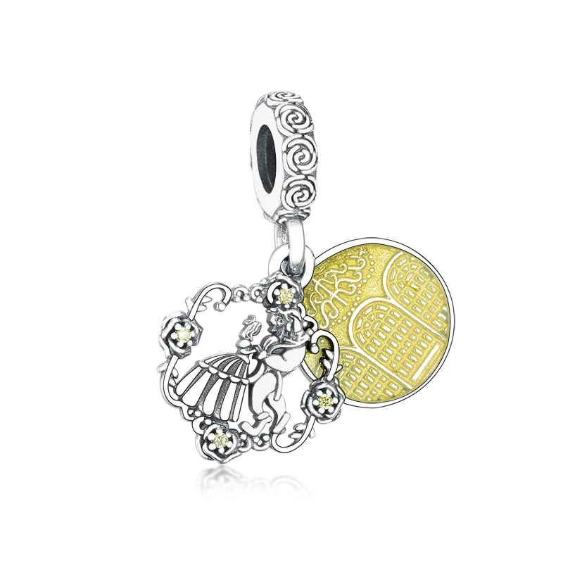 

2021 Summer Collection 925 Sterling Silver Yellow Enamel Round Dangle Flower Charm Fit pandora Bracelet Jewelry