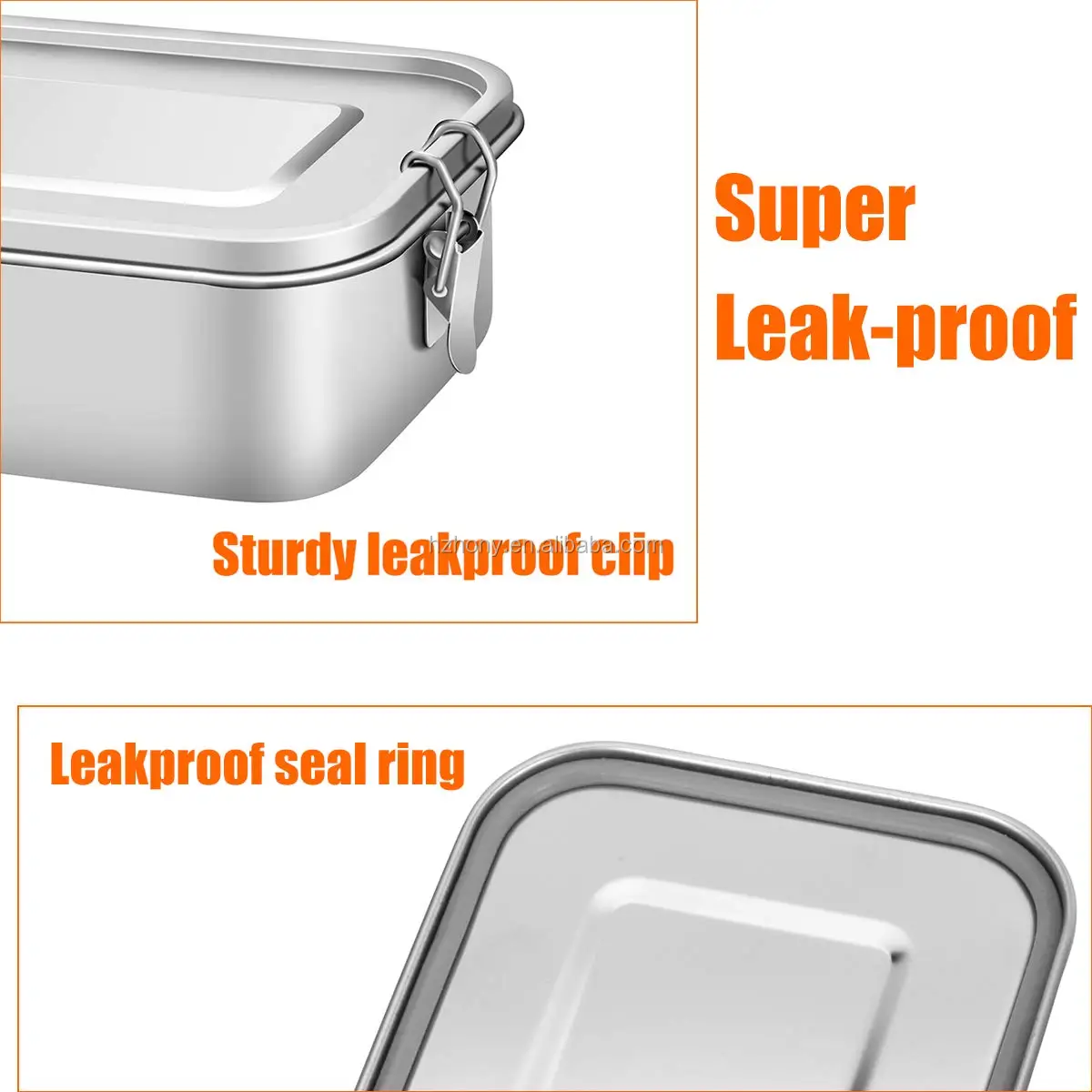 Stainless Steel 2 Compartments Bento Lunch Box With Lock Clips Design