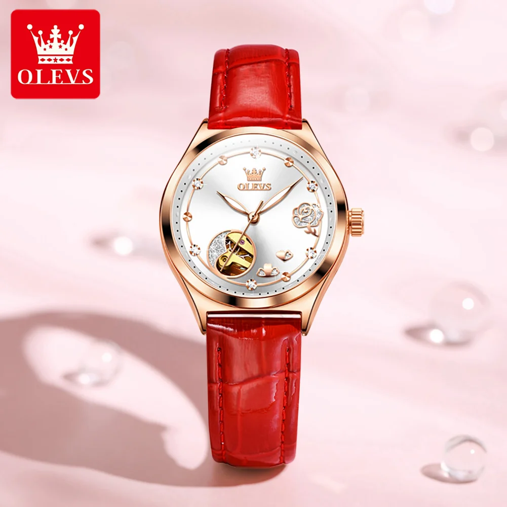 

OLEVS 6601 women Hand Watch Casual Fashion Mechanical Wristwatch Leather High-end Watch Custom Diamond Watches For Women