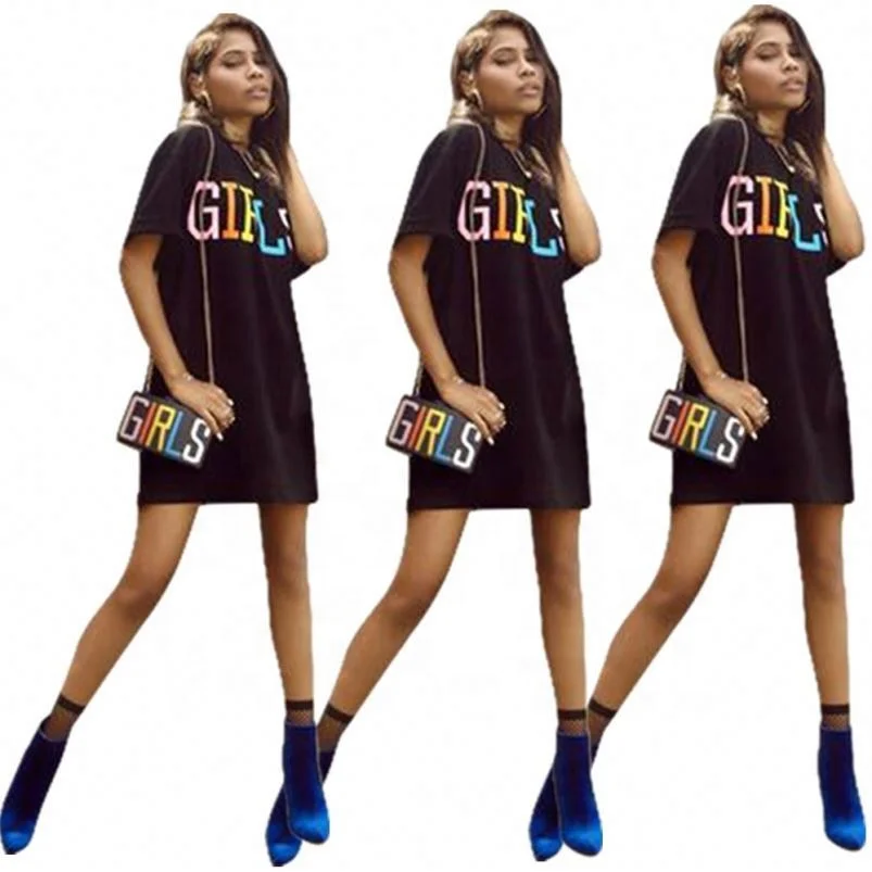 

woman cheap black tshirt dress casual letter print short sleeve dress