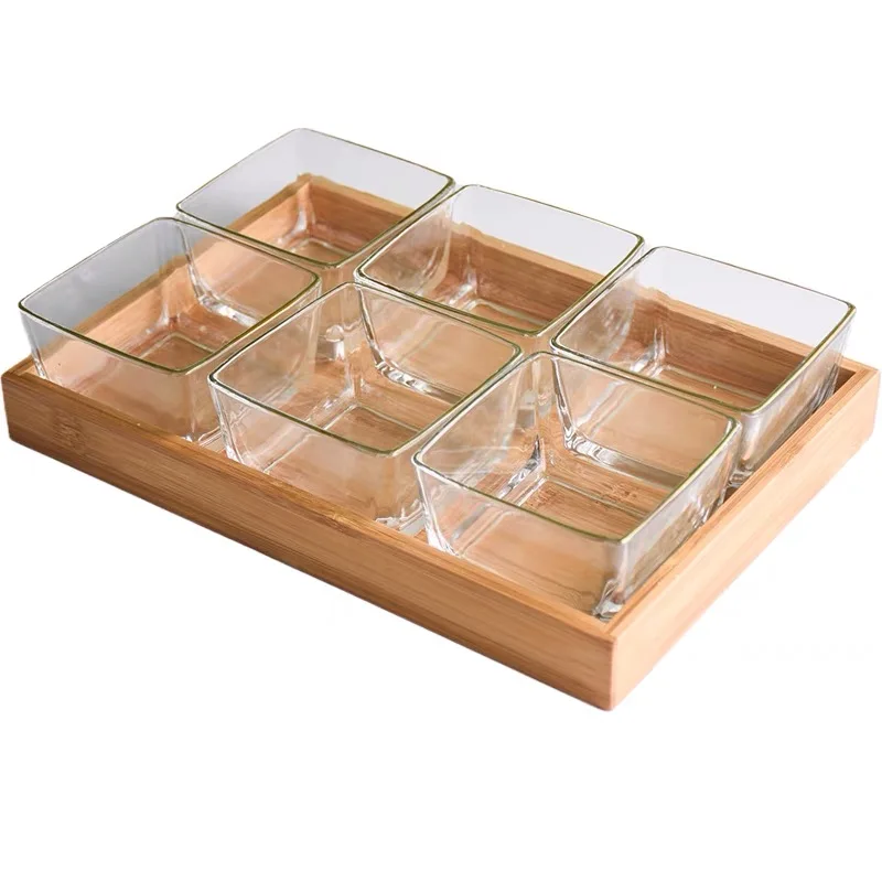 

Snack bowl square dessert dish set combination wooden tray small cake Bowl party fruit plate