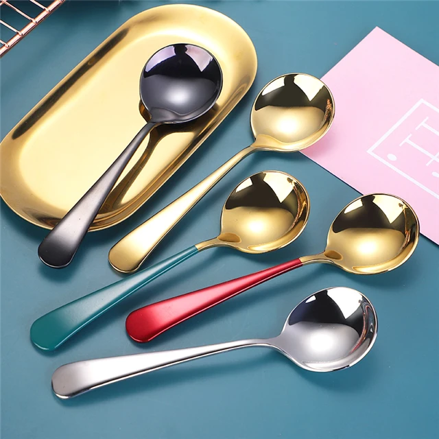 

Thickened High-grade Round-bottomed Spoon Chinese Style Eating Spoon Kitchen Accessories, As show