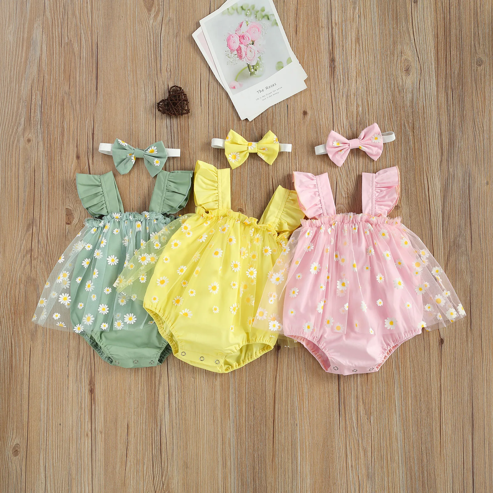 

Newborn Infant Toddler Baby Lace Ruffle Daisy Floral Jumpsuit Headwear Outfit Baby Girls Clothes Rompers, Photo showed and customized color