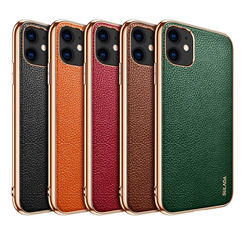 

SULADA Original Leather Back Case For iPhone 11 12 Pro Luxury Leather Pattern Streamer Plating Case For iPhone 12pro max JE-032