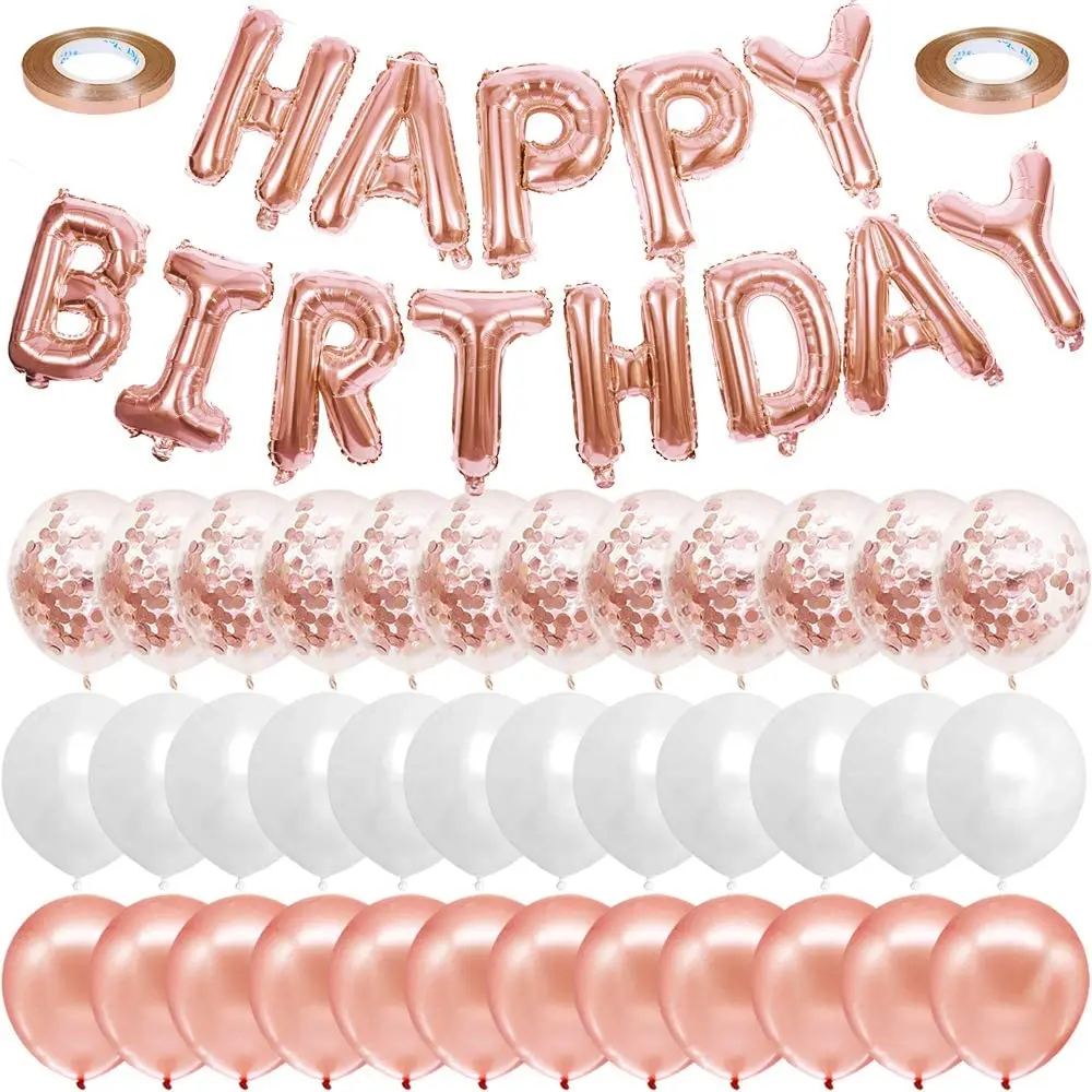 Rose Or Joyeux Anniversaire Ballon Ensemble Banniere Blanc Et Rose Ballons De Confettis En Or Pour Femmes Filles Decorations De Fete D Anniversaire Buy Decoration Balloon Feuille De Ballon Joyeux Anniversaire Ballons En Or Rose