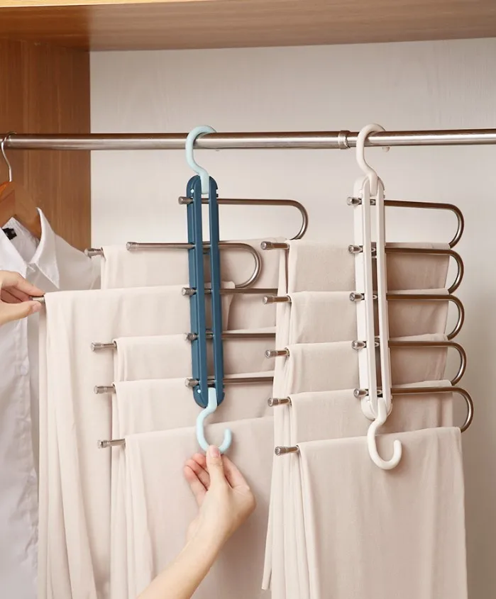 

Amazon Space Saving Magic Belt Pants Hanger Rack 5 Layer Hangers For Pants, Pink