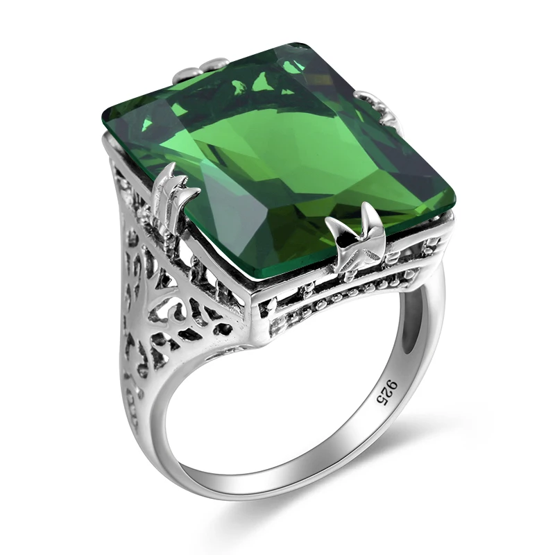 

Classic Square Emerald Silver 925 Big Gemstone Accessories Women Ring silver jewelry manufacturer