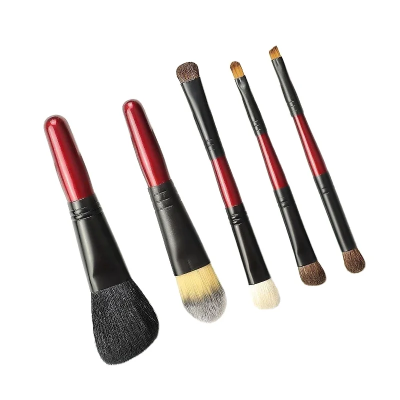 

Wholesale Soft Animal Hair Makeup Brush Set New Design 5 pcs Make up Cosmetic Tool with Goat Pony Synthetic Hair, Black