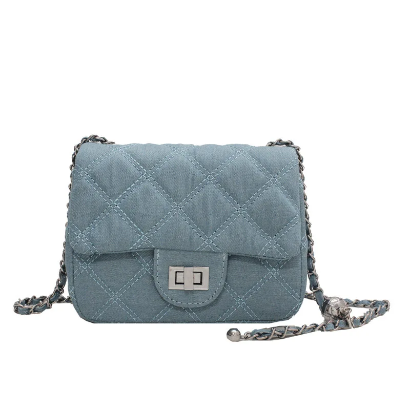 

Fashion Designer Chain Shoulder Bag Women denim Quilted Bag Female Casual Handbags Women Bags, Blue