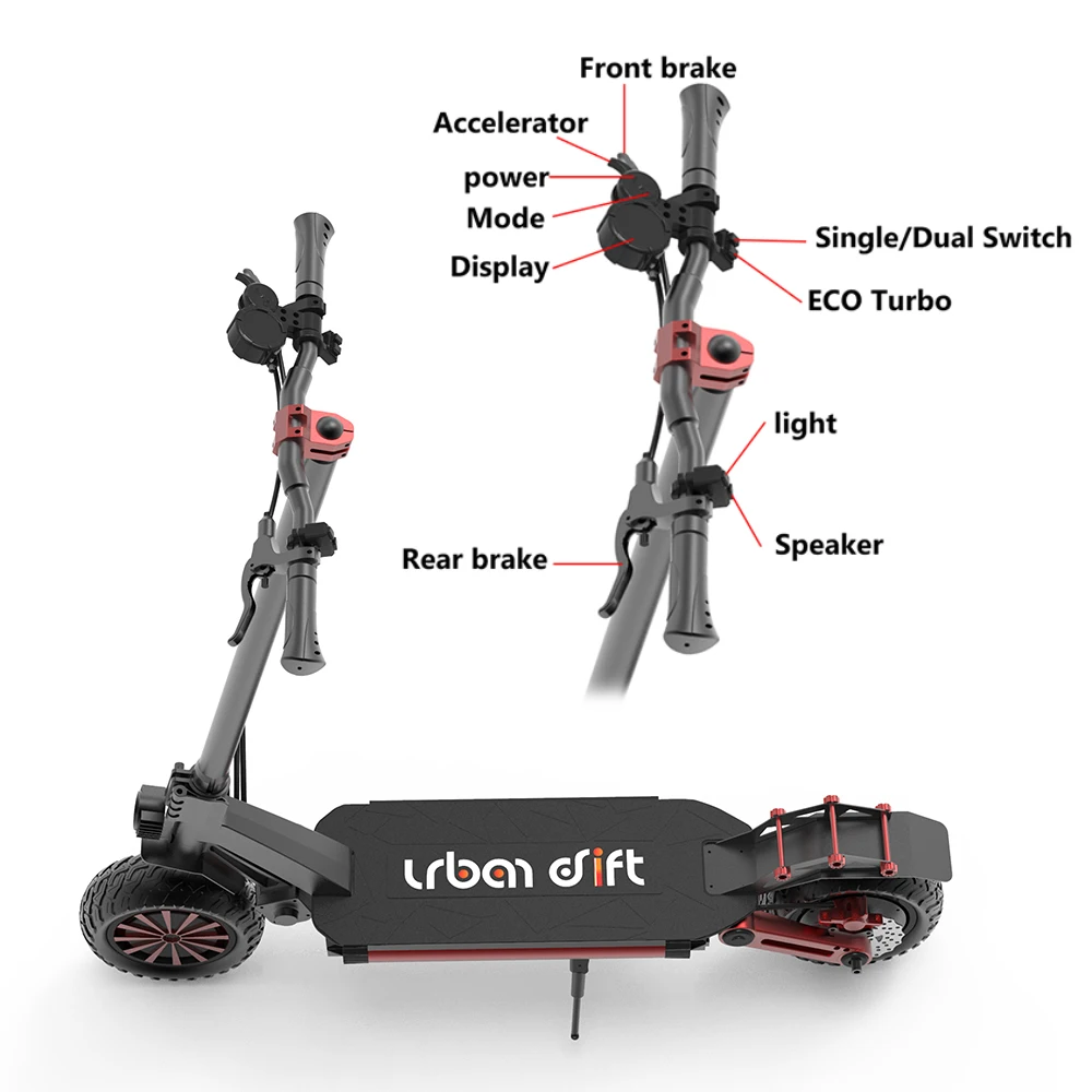 

10 Inch off-road Tire Dual Motor 1600W 2 Wheel Kick Folding Foldable Adults Electric E Scooter US Warehouse