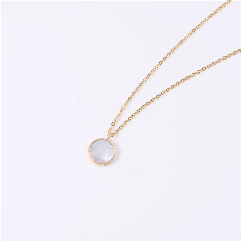 

Joolim Jewelry 18K Gold Plated Round Shell Pendant Necklace Stainless Steel Jewelry Wholesale Tarnish Free
