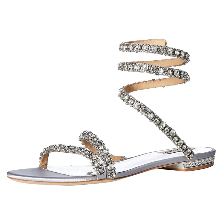 

Outdoor Summer Sandals China Metallic Diamond Chain Custom Flat Women Factory Silver