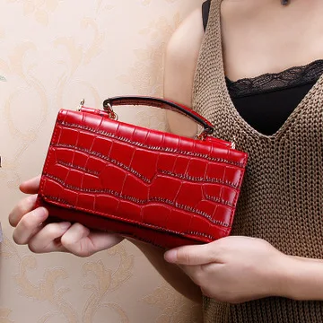 

Female leather Chain Shoulder Bag Luxury Designer Stone pattern Money Clutch Crossbody Bag Wallet
