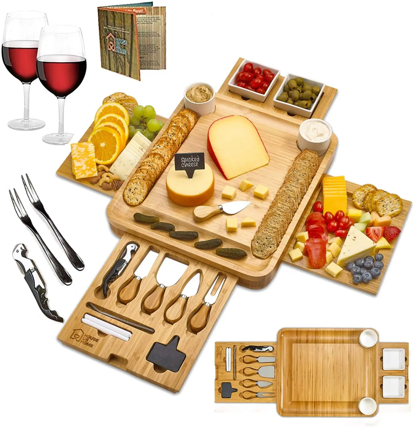 

Hot Sale Eco-friendly Pizza Cheese Acacia Bamboo Chopping Cutting Board Kitchenware Large Charcuterie Serving Board Knife Set
