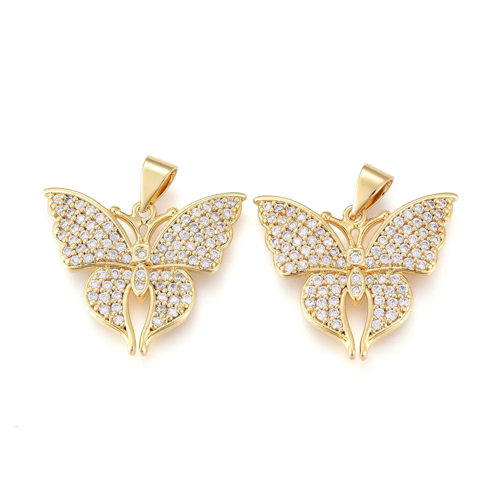 

Pandahall Butterfly Brass Micro Pave Cubic Zircon Pendants, Real 18k gold plated