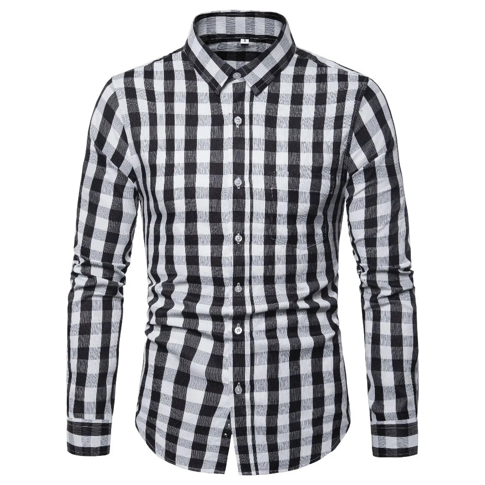 

Men's Casual Plaid Shirt Cotton Business Full Long Sleeve Dress Shirts Male Social Shirt