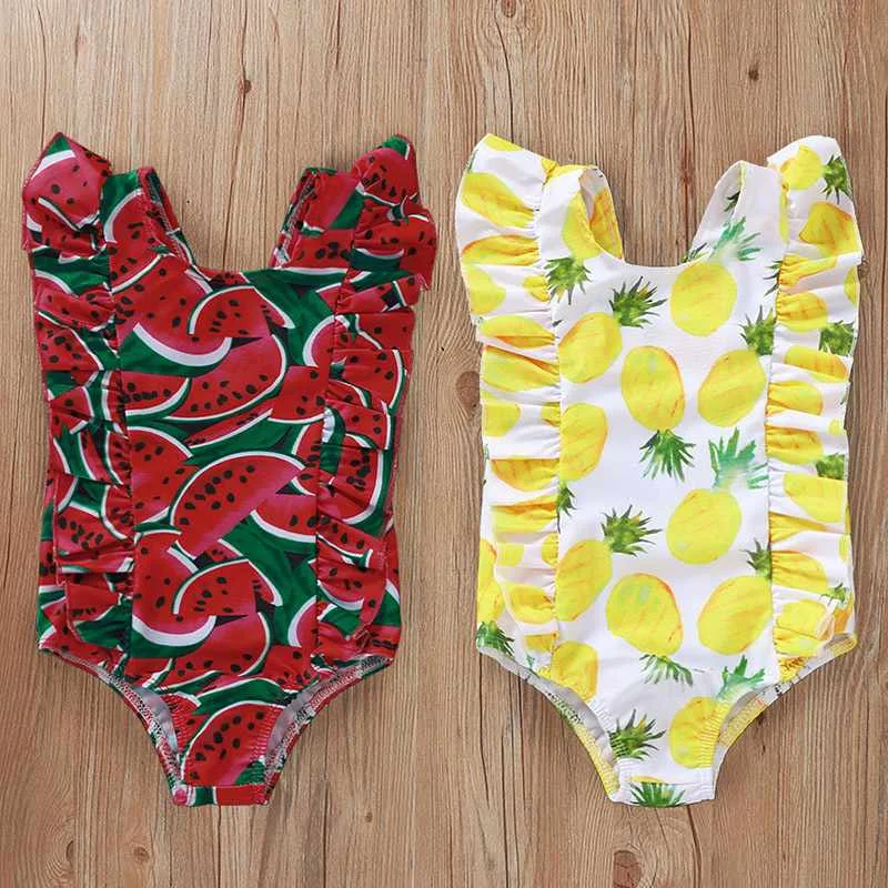 

New Design Girl Clothes Ruffle One-piece Swimwear Floral Printed Girl Swimwear
