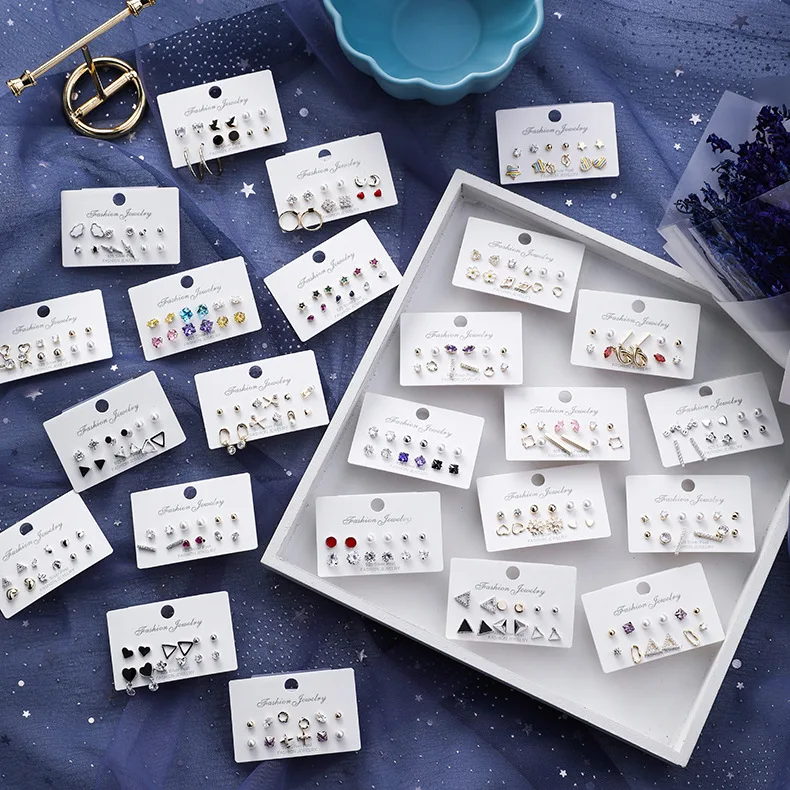 

CLARMER 925 Silver Needle Korean Version Of Simple And Versatile 12 Piece Small Earrings Mini Zircon Earring Set, Custom