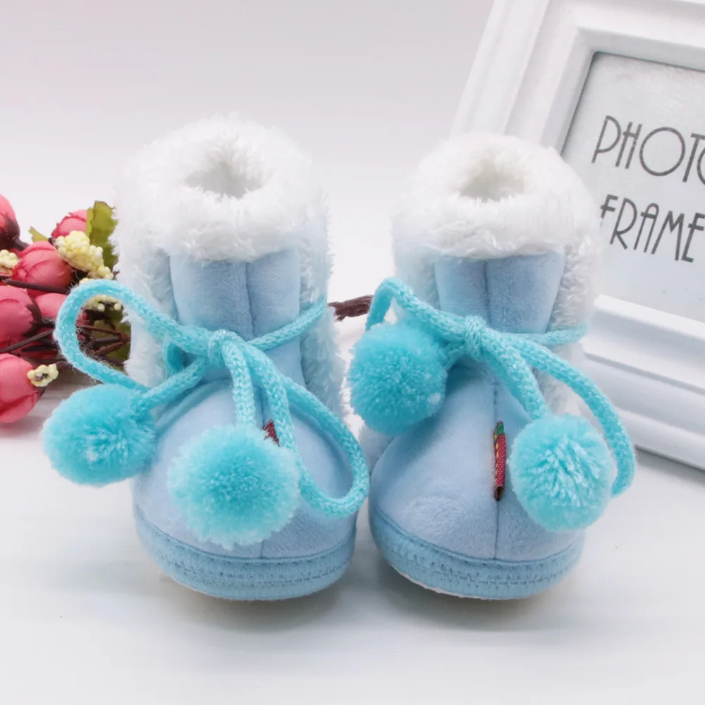 
Hot Selling Lace-up Ball Fancy Colorful Cute Fur Warm footwear Toddler Fleece Bootie Christmas Infant Winter Boots shoes 