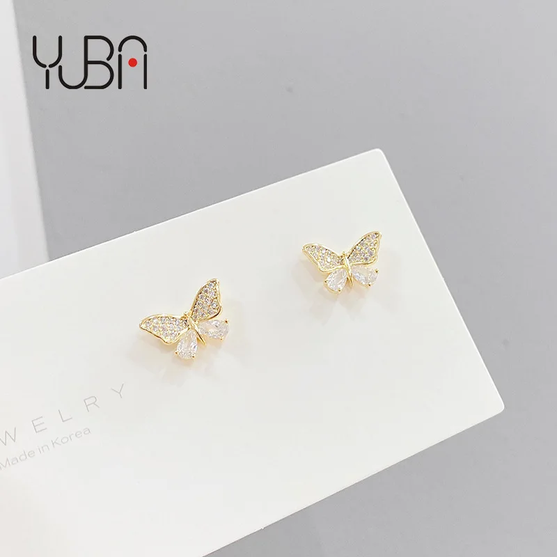 

Custom Wholesale Cheap price charming luxurious Zircon fishtail S925 silver zircon butterfly earrings
