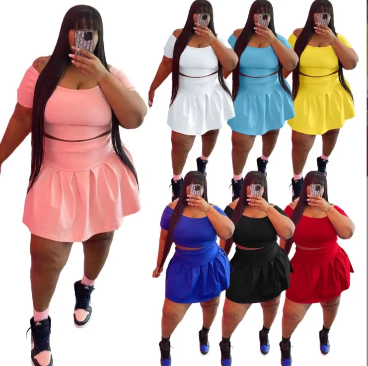 

S-5XL trendy Casual suit women 3XL 4XL 5xl Plus Size pleated skirt 2 piece skirts set