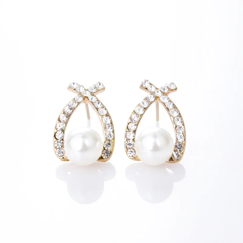 

Korean cross pearl earrings crystal stud earrings magnetic wholesale, As pic
