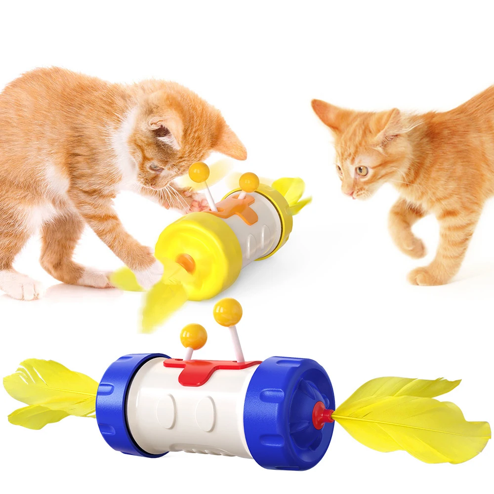 

Explosive Pet Products Multicolor Plastic Tumbler Feather Funny Cat Stick Ball Stick Cat Toy, Blue/yellow/lake blue/green/pink