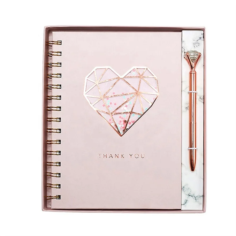 

Luxury Rose Gold Foil Notebook And Pen Set Custom Printing Office Stationery Gift Set For Girl
