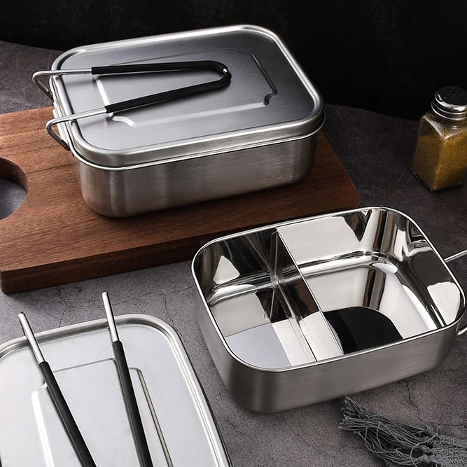 

Metal Bento Lunch Box Leak Proof with Compartment Stainless Steel Lunchbox Leakproof Bento Stainless Steel Lunch Box 3 in 1 Set