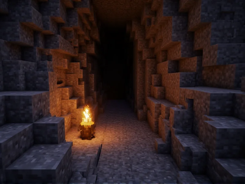 Minecraft torch lighting a cave entrance