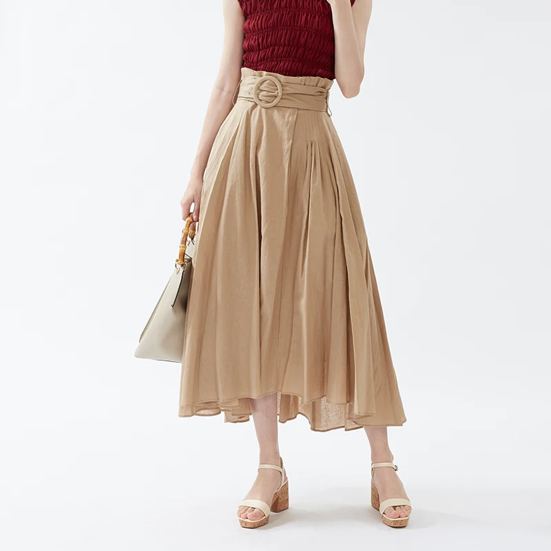 

Factory Spring Recommend Girl's Casual Elegant A-line Skirt Belt Decoration Asymmetrical Skirt