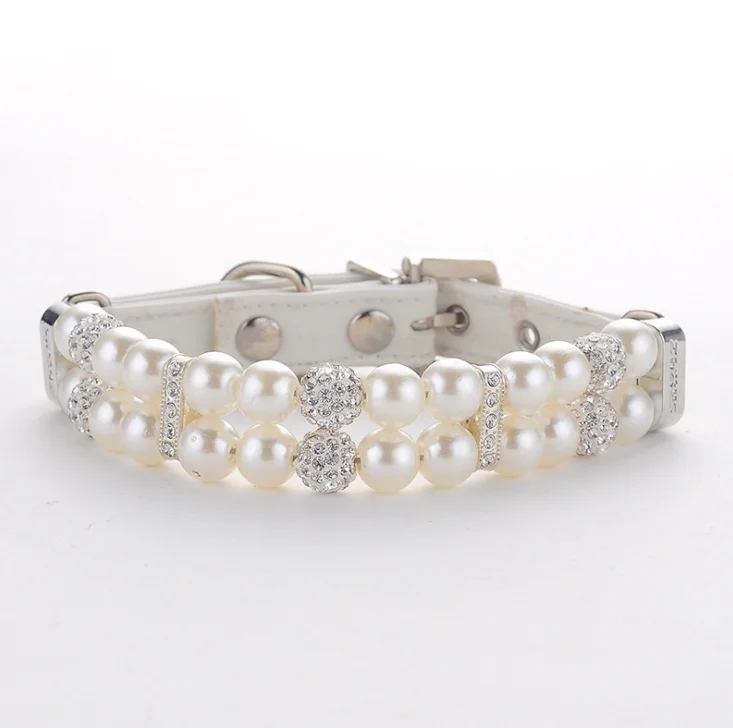 

Pet supplies wholesale Lovely Inlaid Rhinestone pearl pet leash collar set